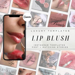 Peut inclure: Un ensemble de modèles Instagram pour promouvoir les services de lèvres ombrées. Les modèles présentent des images de lèvres avec un maquillage de lèvres ombrées, des superpositions de texte et une palette de couleurs rose et grise. Le texte sur les modèles comprend "Réservez maintenant", "Une touche d'encre, une vie de beauté", "Modèles de luxe", "Lèvres ombrées", "Modèles Instagram", "Publication + Histoires correspondantes", "Lèvres magnifiques", "Magie des lèvres ombrées", "Temps de cadeau", "Semaine promotionnelle 50% de réduction", et "Préparez-vous pour votre rendez-vous".
