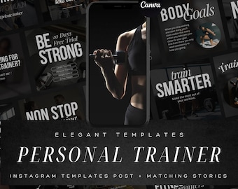 Fitness Instagram Templates for Personal Trainers | Gym And Health Coach Canva Posts & Stories | Fitness Social Media Branding Kit