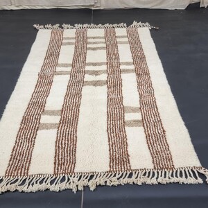Authentic Beni Ourain Moroccan rug, Handmade shag wool area rug, Living room floor rug, Traditional Berber tribal pattern, Beige brown
