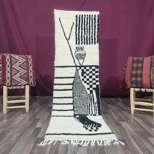 White Custom Runner Beni Ourain Rug - Moroccan runner rug - Runner Rug - Hallway runner Morrocan - Soft Wool runner - Berber runner White