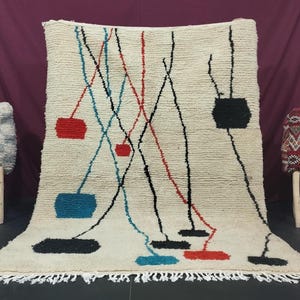Tribal Moroccan Rug100% , Moroccan Boujaad Rug, Handmade Moroccan Rug, Abstract Rug, Bohemian rug, Wool Rug Berber Carpet, Cozy Decor.