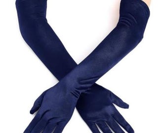 Navy Matte Satin 19 Inch Formal Gloves high fashion high quality