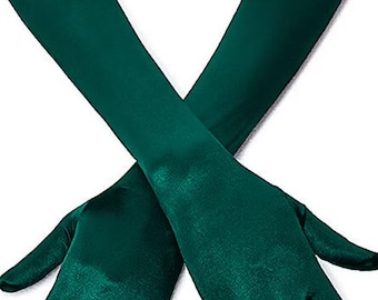 Emerald Green Matte Satin 19 Inch Formal Gloves Great For Weddings And Formal Events High Quality High Fashion