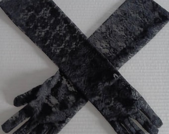 Floral Black Lace 15-inch Gloves perfect for weddings and formal events