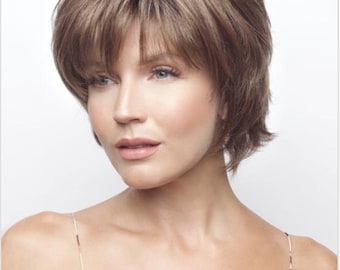 Sky Synthetic Wig in Rasin Glaze-H, Short Bob, Feathered Layers, Large Cap, No Returns!