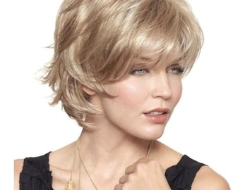 Sky Avg Cap Wig Color Medium Brown Synthetic Wig: Short 5" Razored Bob Feathered Layers Wispy Ends Synthetic Open Weft, Final Sale!