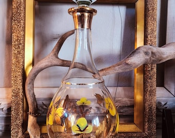 Romanian Glass / Decanter / 3 Wine Glasses / MCM / Art Glass / 24K