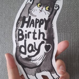 Cartão de aniversário de gato estilo tinta (preto e branco)