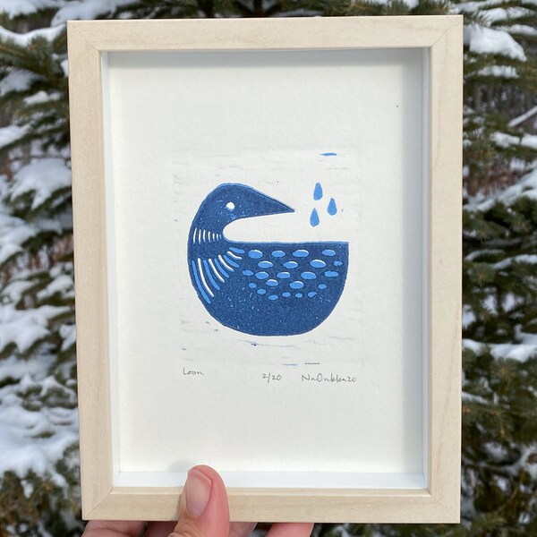 Woodland Loon // Mini Print // Handmade Print // Limited Edition // Woodcut Woodblock Relief Print