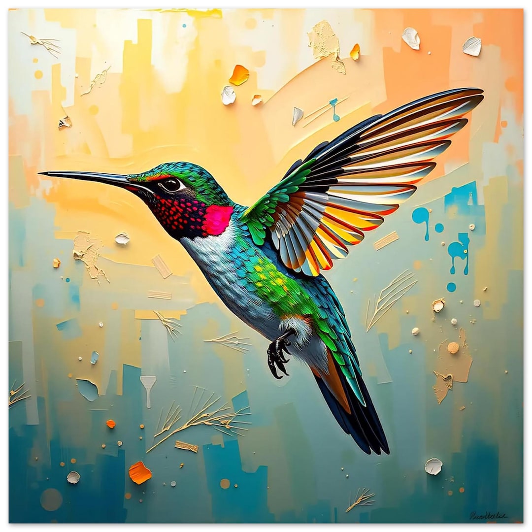 Vibrant Hummingbird Fine Art Print - Colorful Stylized Illustration ...