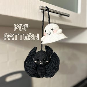 Schema di Halloween all&#39;uncinetto, amigurumi di pipistrello di Halloween, amigurumi di fantasmi di Halloween, schema di Halloween in PDF, schema in pdf in inglese