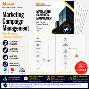 May include: A digital marketing campaign management playbook titled "Marketing Campaign Management" with the text "Best Practice Process Playbook." The cover shows a building graphic and the text "Version 1.1 2025."