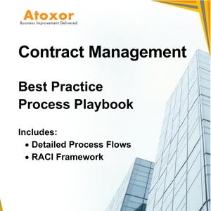 Könnte beinhalten: Atoxor Business Improvement Delivered: Vertragsmanagement Best-Practice-Prozess-Playbook. Enthält detaillierte Prozessabläufe und ein RACI-Framework.
