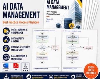 AI Data Management Process Playbook Template | Control AI Data Quality, Security and Compliance | Instant Download | Plug-and-Play