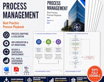 Process Management Playbook Template | Improve Efficiency & Enable Organisational Change | Instant Download | Plug-and-Play