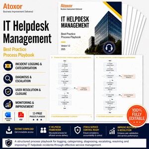 IT Helpdesk Management Process Playbook Template | Improve Support Response & Service Quality | Instant Download | Plug-and-Play