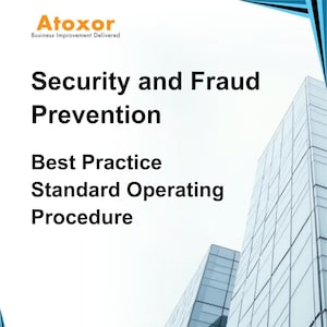 May include: Image with the Atoxor logo and text: "Security and Fraud Prevention," "Best Practice," and "Standard Operating Procedure." The background features a modern building with glass windows and a blue and black design.