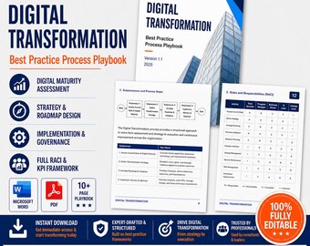 Digital Transformation Process Playbook Template | Accelerate Business Improvement & Delivery | Instant Download | Plug-and-Play Roadmap