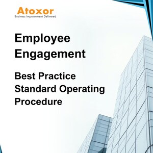 May include: Atoxor Business Improvement Delivered. White text on a white background with a blue and white skyscraper image. The text reads "Employee Engagement Best Practice Standard Operating Procedure".