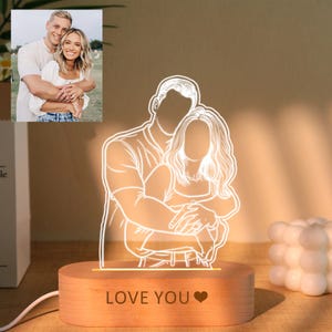 Personalized 3D Photo Lamp Night Light, Abstract Line Art Decor, Portrait Outline Photo Lamp, Couples Gift, Anniversary Gift, Wedding Gift