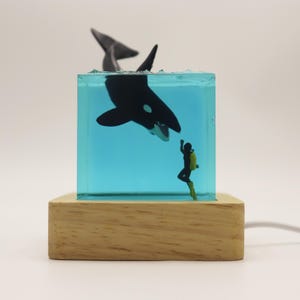 Scuba Diver Night Light,Shark Resin Lamp,Ocean Epoxy Resin Night Light,Blue Ocean Lamp,Unique Craft,Whale Home Decor,Handmade Christmas Gift