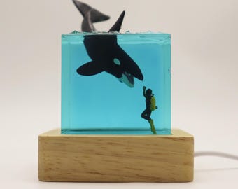 Scuba Diver Night Light,Shark Resin Lamp,Ocean Epoxy Resin Night Light,Blue Ocean Lamp,Unique Craft,Whale Home Decor,Handmade Christmas Gift