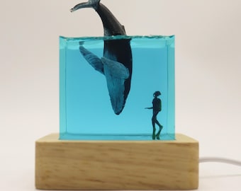Scuba Diver Night Light,Shark Resin Lamp,Ocean Epoxy Resin Night Light,Blue Ocean Lamp,Unique Craft,Whale Home Decor,Handmade Christmas Gift