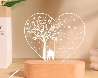 Veilleuse LED 3D En Acrylique Forme Cœur - Lampe De Chevet 3 Couleurs, USB, Cadeau Romantique - 5