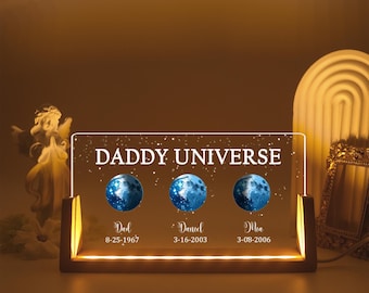 Mondphase LED-Nachtlicht, Mondphase mit Datum und Name, Papa Mondphase, Benutzerdefinierte Familiennachtlicht, Vatertagsgeschenk, Geschenk für Papa Opa