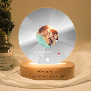 Custom Photo Night Light,Music Plaque,Custom Record Night Light,Couple Photo LED Lamp,Gift for Friends,Music Lover Gift,Valentines Day Gift