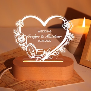 Personalized Night Light,LED Couples Name Light,Names and Date Lamp,Custom Wedding Night Light,Anniversary Gift,Home Decor,Engagement Gifts