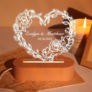 Personalized Night Light,LED Couples Name Light,Names and Date Lamp,Custom Wedding Night Light,Anniversary Gift,Home Decor,Engagement Gifts