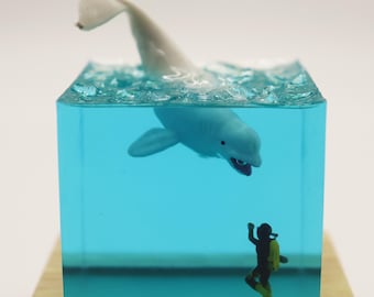 Scuba Diver Night Light,Shark Resin Lamp,Ocean Epoxy Resin Night Light,Blue Ocean Lamp,Unique Craft,Whale Home Decor,Handmade Christmas Gift