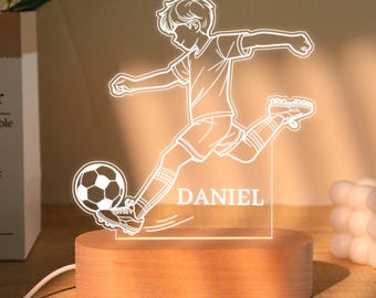Custom Name Soccer Night Light,Boy Night Light,Sports Team Football Gift,Soccer Fan Birthday Gift,Soccer Players Night Lamp,Kid Bedside Lamp