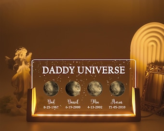 Mondphase LED-Nachtlicht, Mondphase mit Datum und Name, Papa Mondphase, Benutzerdefinierte Familiennachtlicht, Vatertagsgeschenk, Geschenk für Papa Opa