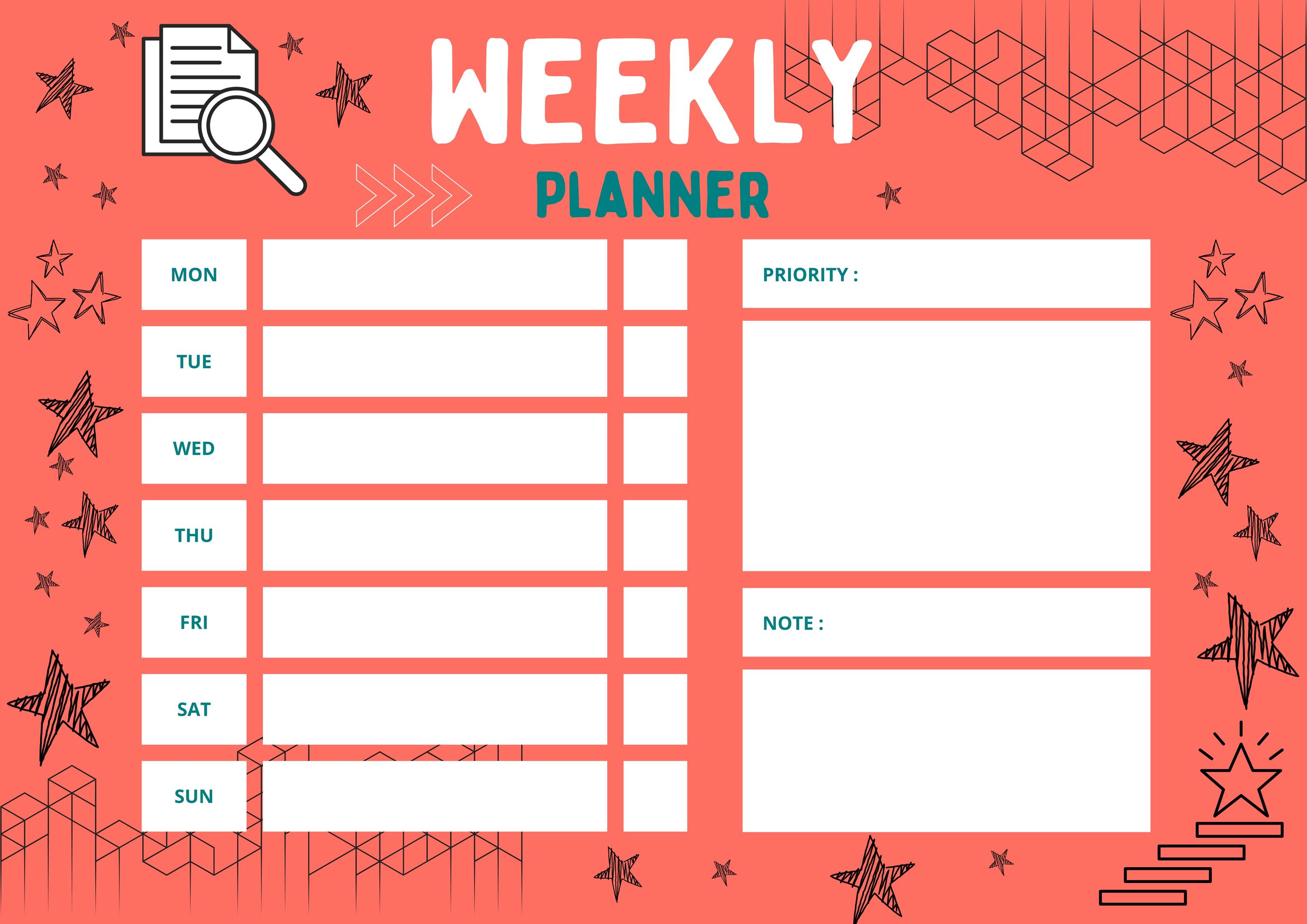 Weekly Planner Printable | A4 | Teal & Coral Designs | Organize Your ...