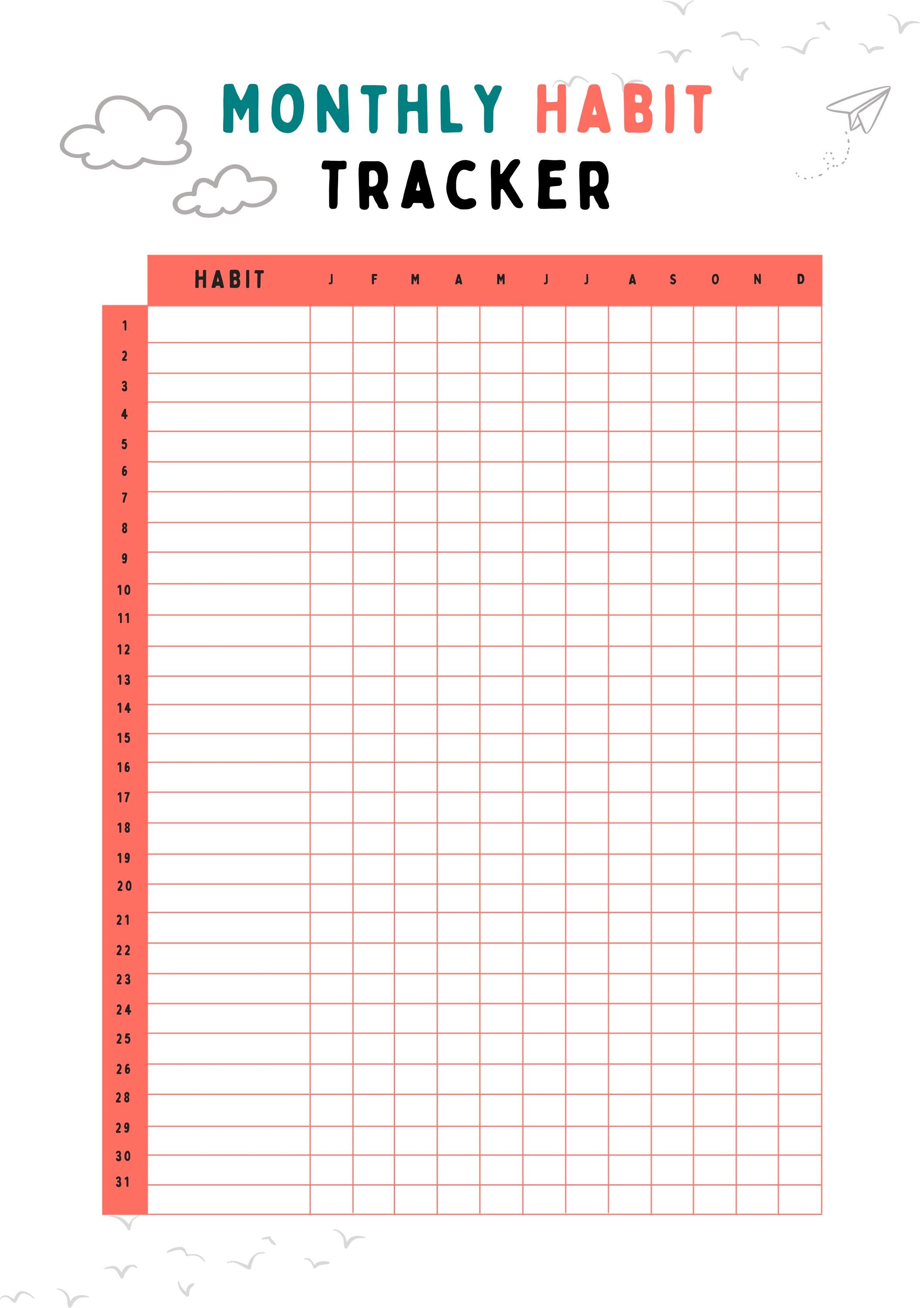Monthly Habit Tracker (A4 & US Letter) | Year-round Printable Chart - Etsy
