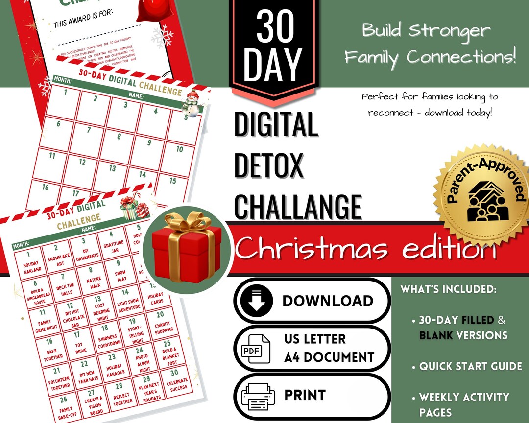 30-day Holiday Family Digital Detox Challenge | Printable Screen-free ...