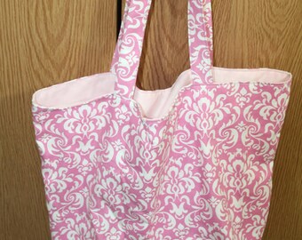 Upcycled Pink Geometric Tote Bag: Reusable Shopping Bag (11x14x6&quot;)