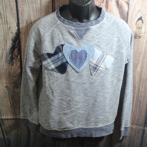 Upcycled Patchwork Hearts Crewneck - Reworked French Terry (M)