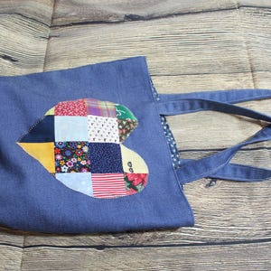 Upcycled lined tote bag patchwork heart OOAK one of a kind ethical shopping