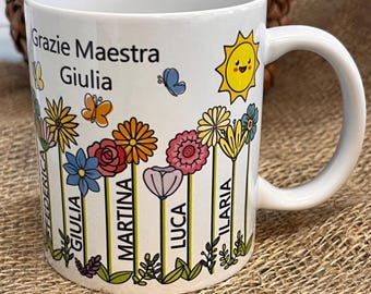 Tazza in ceramica Grazie Maestra da parte degli alunni-Tazza personalizzata con nome di alunni e Maestra