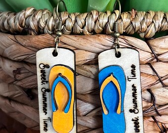 Drop Earrings - Sweet Summer Time Earrings - Wooden Earrings - Laser Engraving - Summer Earrings