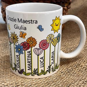 Taza de cerámica "Gracias al profesor" de parte de los alumnos - Taza personalizada con el nombre del alumno y del profesor
