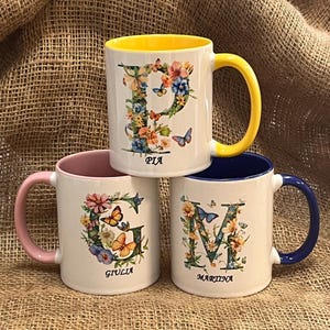 Taza personalizada - Letra del alfabeto y nombre - Taza de primavera - Taza personalizada