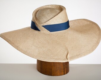 Elegant Large Brimmed Hand Sculpted Summer Sisal Straw Hat for Women Derby/Ascot "Gatsby"