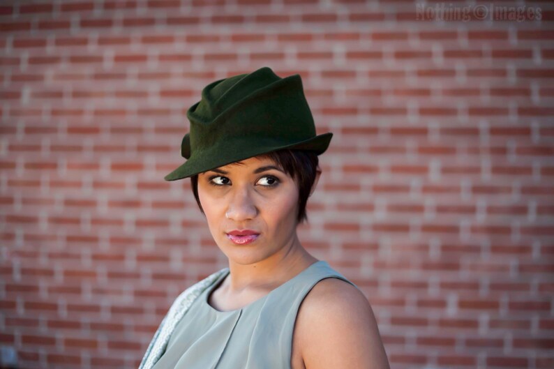 Corina Haywood Modern Millinery 'Pixie' 1940s inspired Free-Form Fur Felt Sculpted Tilt Hat/Cloche image 1