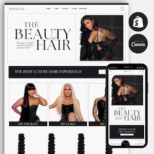 Shopify Hair Website Design, Hair Website Template, Shopify Luxury Hair Theme, Premade Shopify Hair Website, Canva Template,