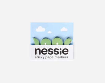 Nessie Sticky Page Markers - Loch Ness Monster index tab stickies for Scottish stationery addicts. Bookmark that memo with paper sticky tabs