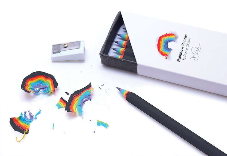 Rainbow Pencils The SUPER 5 pack, BLACK recycled paper pencil set for unique stationery addicts image 2